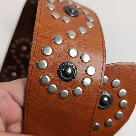 Vintage Avignon Made in USA Wide Leather Hip Belt Studded Brown Size Small main image 10